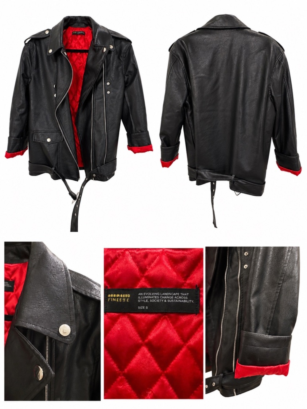 Finesse Black Leather Bomber Jacket LIKE NEW